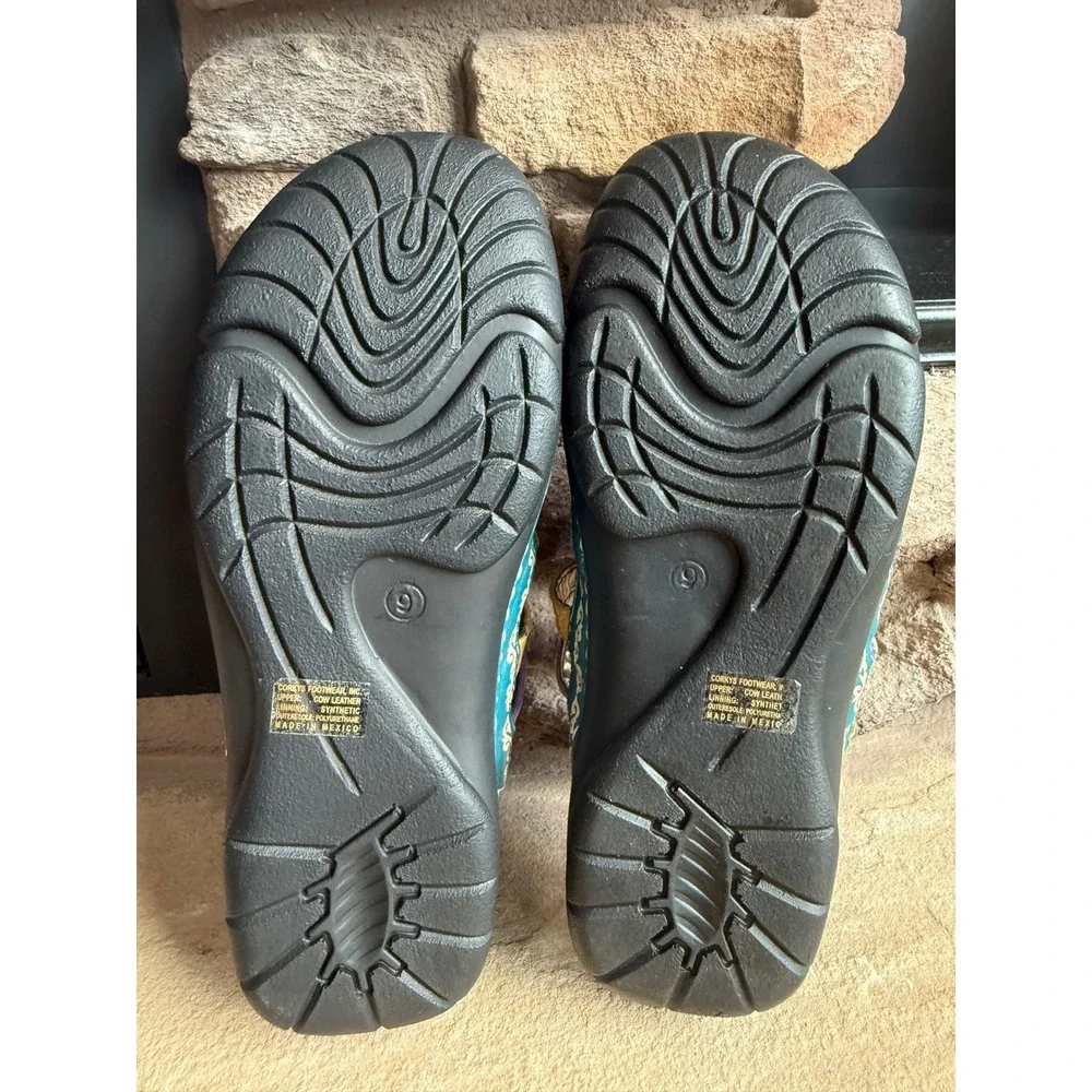Elite by Corkys Rock Teal Multi Color Leather Artisan Sandals Women's 9 Granola